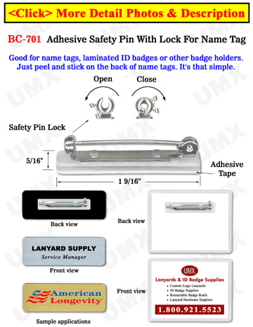 Small Pin ID Badge Clips With Secured Locks & Plastic Pin Bases