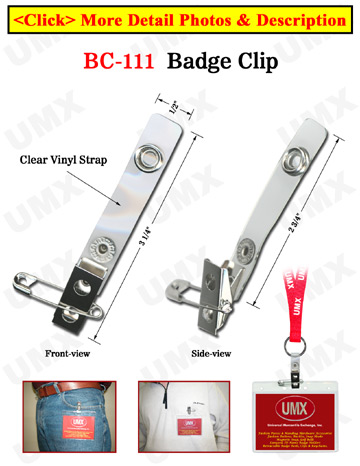 Pin-On and Clip-On Name Badge Holder Straps with Metal Pins and Clips 