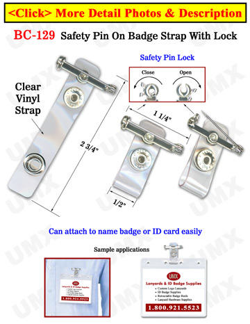 Safety Pin Plastic Badge Holder Straps With Metal Safety Locks 