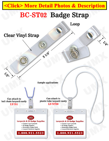 Plastic Loop Clear Vinyl Badge Holder Straps For Lanyard Straps, Strings or Cords