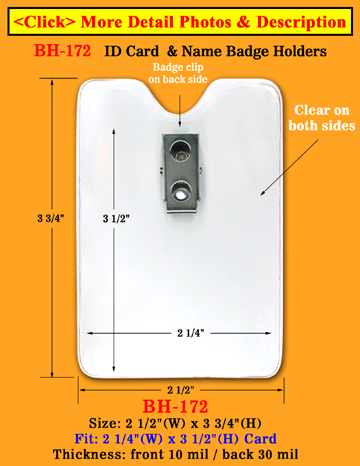Long Time Wear Clip-On Vertical ID Card Holder: 2 1/4"(W)x 3 1/2"(H) Credit Card Size