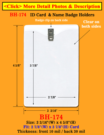 Heavy Duty Clip-On Vertical ID Card Holder: 3(W)x 4 1/2(H) For Long Term  Use 