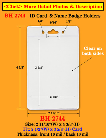 Low Price Credit Card Size Vertical Name Tag Holders: 2 1/2"(W)x3 5/8"(H)