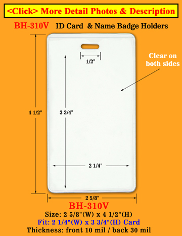 Durable Vertical Photo Badge Holder: 2 1/4"(W)x 3 3/4"(H) Credit Card Size