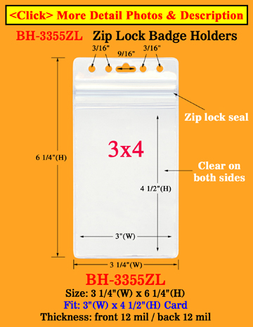 Dust Protected Zip-Lock_Sealed ID Badge Holders: Fit 3"(w)x4"(h) Cards