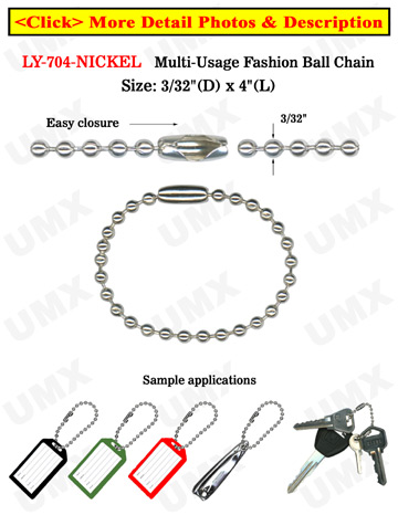 Bag Tag Chains: Wholesale 4" Nickel Color Key Tag Ball Chains