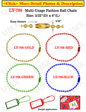Red, Blue, Green & Gold Color Luggage Tag Ball Chains: Wholesale 6" Luggage Nametag Chains
