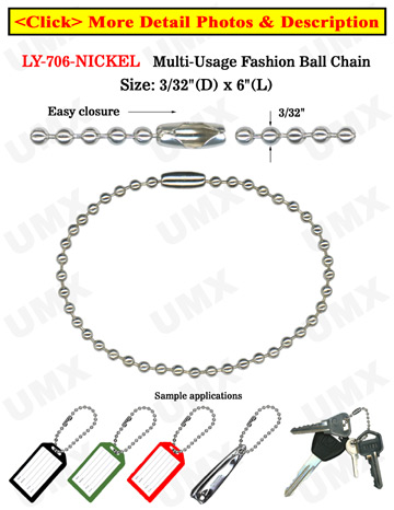 Luggage Tag Ball Chains: Wholesale 6" Nickel Color Luggage Name Tag Chains