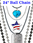 Military Dog Tag Ball Chains: Wholesale 24" Nickel & Black Nickel Color Metal ID Name Tag Lanyards LY-724/Per-Piece