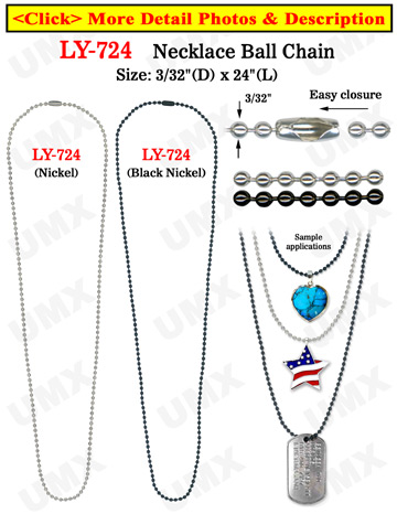 Military Dog Tag Ball Chains: Wholesale 24" Nickel & Black Nickel Color ID Name Tag Lanyards