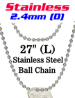 Stainless Steel Ball Chain Necklace 2.4mm by 27" Long