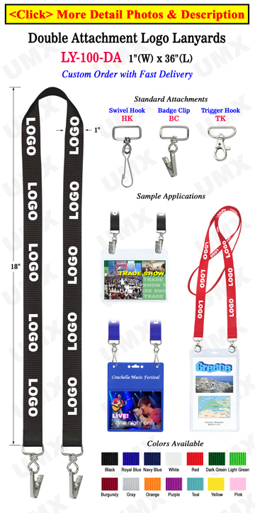 1" Promotional Logo Lanyards For Badges  with Two Clip Holes