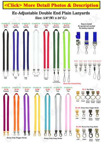 5/8 Ez-Adjustable Double End Plain Neck Lanyards With Two Attachments 