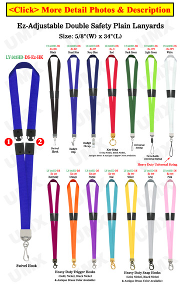 5/8" Ez-Adjustable Double Safety Neck Lanyards With Two Safety Breakaway Buckles