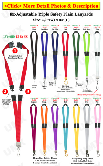 5/8 Ez-Adjustable Triple Safety Neck Lanyards With Three Safety