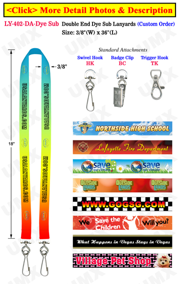 3/8" Custom Double Ended Lanyards With Dye Sublimated Custom Imprint