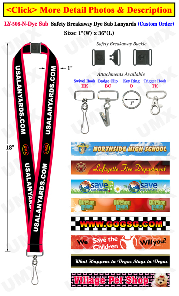 1" Neck Lanyards Breakaway Safety with Dye Sub Custom Printed Big Images