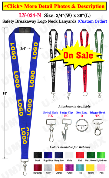 3/4" Screen Printed Lanyards With Customized or Personalized Logos.