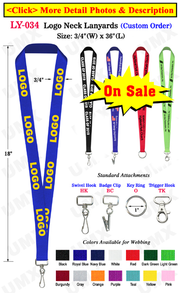 3/4" Printed Lanyards With Customized or Personalized Logos.