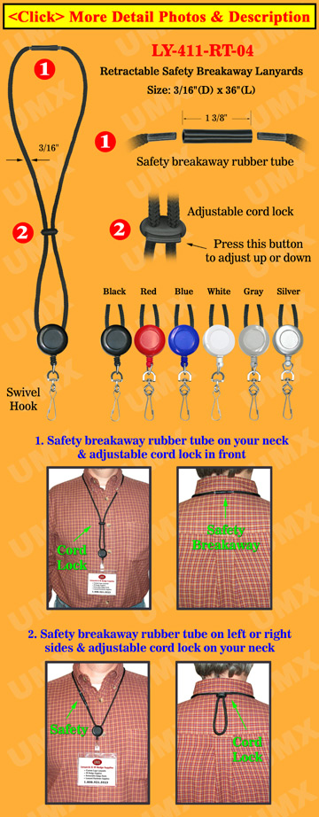 Retractable Safety Round Cord Lanyards With Metal Swivel Hooks