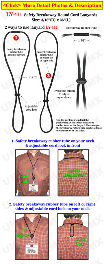 Rubber Tube Safety Breakaway Lanyards With Heavy Duty Round Cords