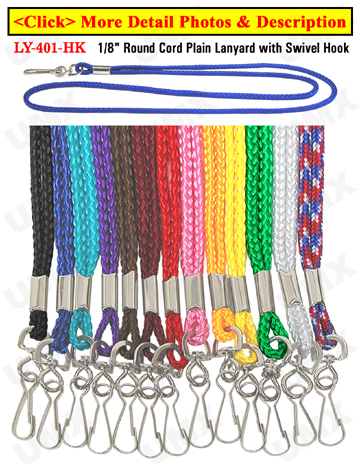 LY-401-HK 1/8" Round Cord Plain Lanyards With J-Hooks