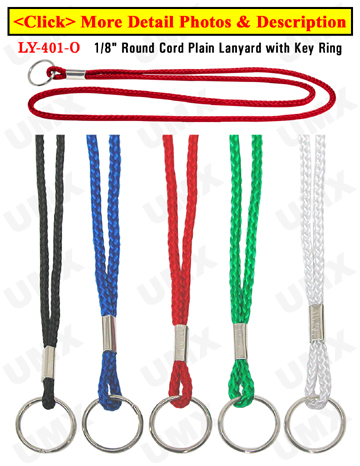 LY-401-O 1/8" Round Cord Plain Lanyards With Key Rings
