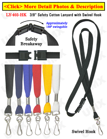 LY-403-HK 3/8"Safety Plain Color Lanyards With Swivel Hooks