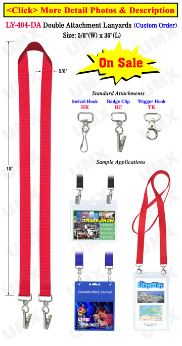 5/8" Exhibition Lanyards with Two Badge Clips or Hooks