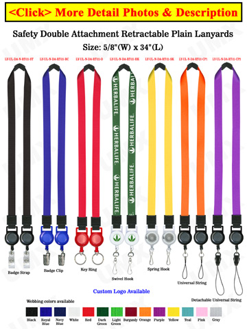 Double-Ended Safety Retractable Lanyards: With 5/8" Heavy-Duty Neck Lanyard Straps