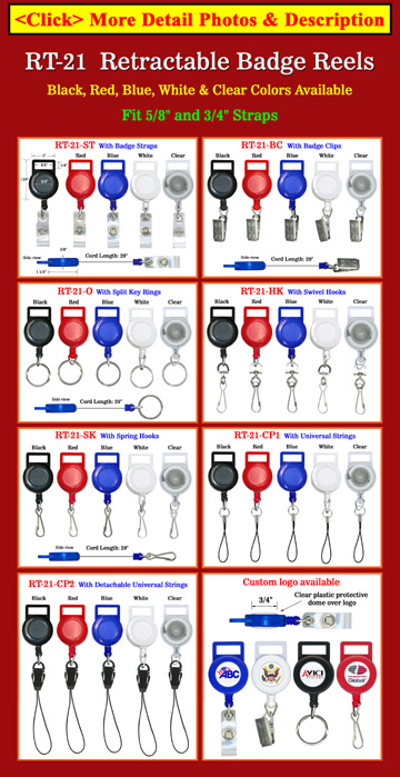 Retractable Reels: With Flat Lanyard Strap Connectors / Adpaters 