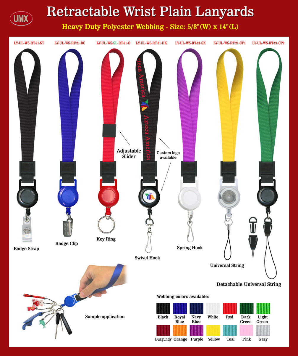 Overall View: Helpful Photo For Retractable Wrist Lanyards: With 5/8" Heavy-Duty Plain Color Wrist Straps  Buyer
