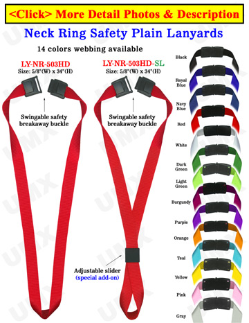 5/8" Safety Neck Ring Plain Color Lanyards - Safety Breakaway Neck Straps