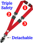 Detachable Three Safety Lanyards: 3/4" Breakaway Neck Straps: Snap Fastener Badge Holders LY-SC-TS-DB/Per-Piece