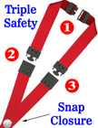 Triple Breakaway Lanyards: 3/4" Safty Neck Straps: Snap Closure ID Badge Holders LY-SC-TS/Per-Piece