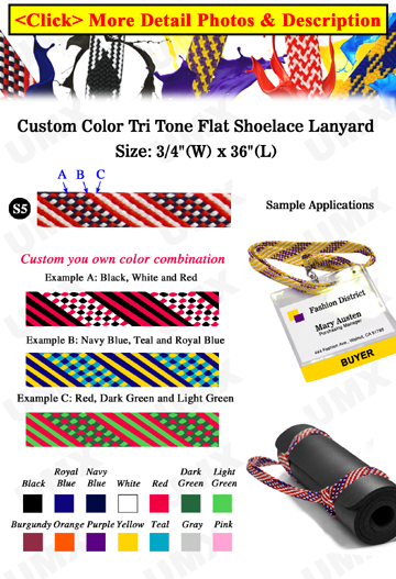 3/4" Tri Tone USA Flag Pattern Custom Color Lanyards