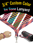 3/4" Tri Tone USA Flag Pattern Custom Color Lanyards