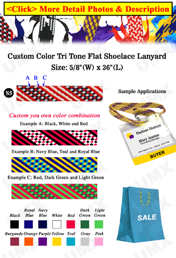 5/8" Tri Tone Shoe String Custom Lanyards: USA Flag Style