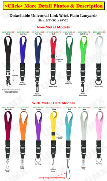 Detachable Wrist Lanyards: 5/8" Plain Color Detachable Wrist Straps