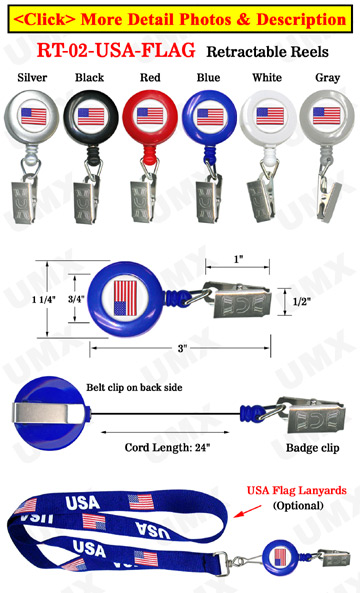 American Flag Retractable ID Badge Holders With ID Badge Clips