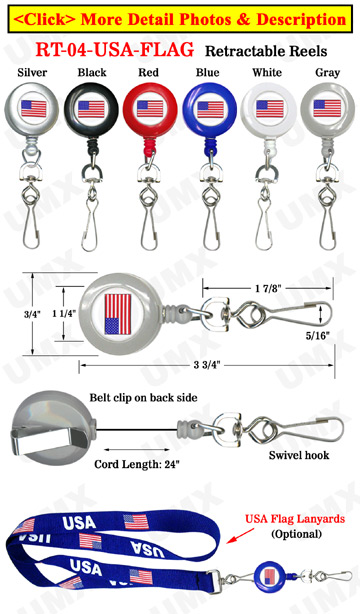 Patriotic Retractable Badge Reels Swivel Hooks