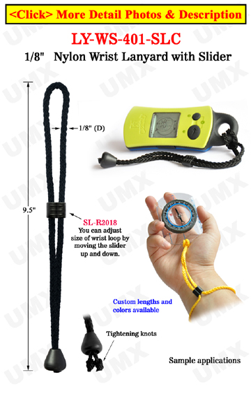 1/8" Nylon Round Cord Wrist Lanyard With Rubber Slider