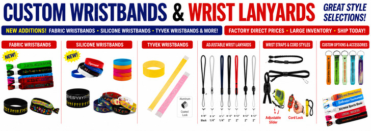 Wristbands, Fabric & Silicone Wrist Straps and Wrist Lanyard Supplies