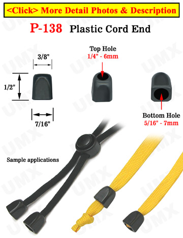 Retangular Tube Plastic Cord Ends: Cord End Caps with 1/4"(D, Top Hole) x 5/16"(D, Bottom Hole)