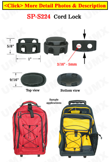 Small Order: Plastic Cord Locks: Low Profile, Big Oval Shape, Two-Holes 