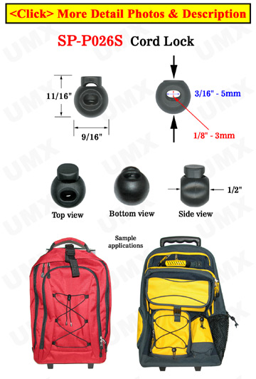 Mini Cord Lock: Round Shape - One Hole - 1/8"(D)=3mm(D)