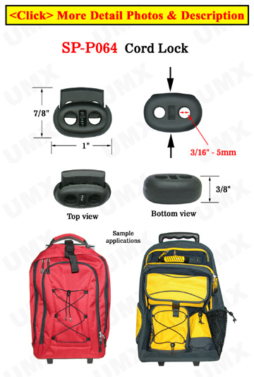 Cord Lock: Oval Shape, Flat Surface, Two-Holes - 3/16"(D)=5mm(D)