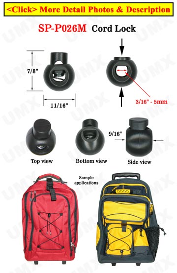 Plastic Cord Locks: Round Shape - Medium Size String Locks - One Hole - 3/16"(D)=5mm(D)