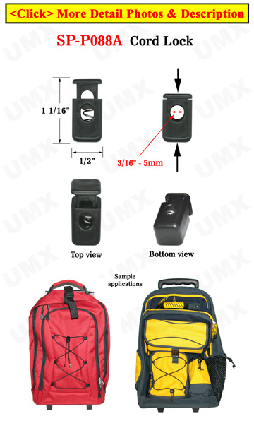 Plastic Cord Stoppers:  Drawstring Locks, Rectangular, One Hole 5mm(D)=3/16"(D) 