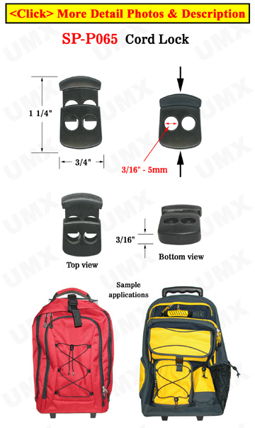 Cord Toggles: Thin & Flat Toggle Fasteners, Two-Holes - 3/16"(D)=5mm(D)